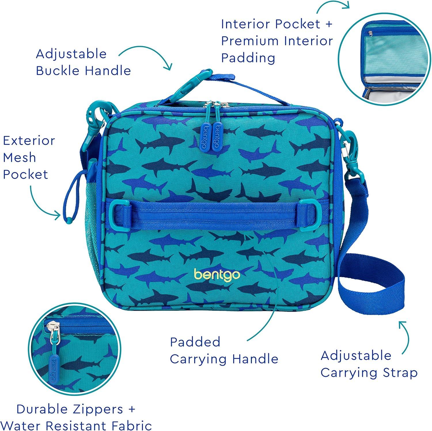 imageBentgo Prints Insulated Lunch Bag Set With Kids BentoStyle Lunch Box Shark