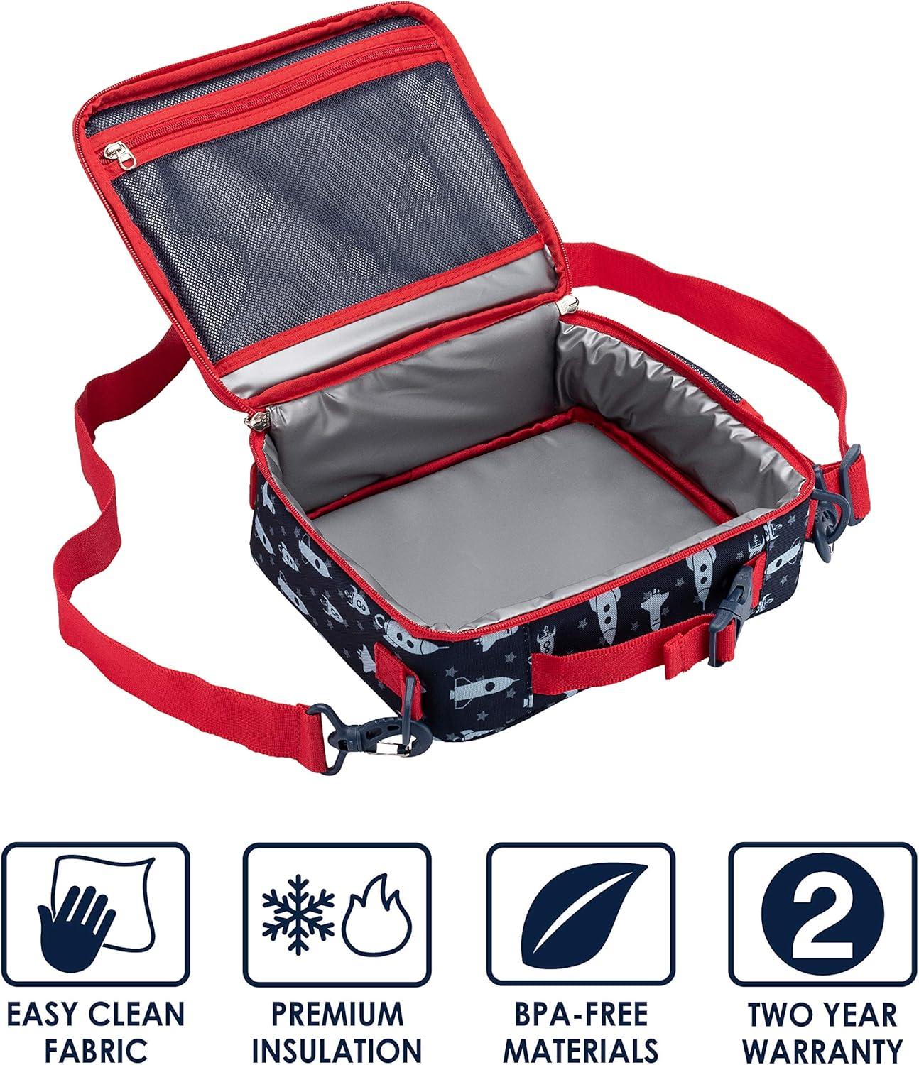 imageBentgo Prints Insulated Lunch Bag Set With Kids BentoStyle Lunch Box and 4 Reusable Ice Packs Space Rockets