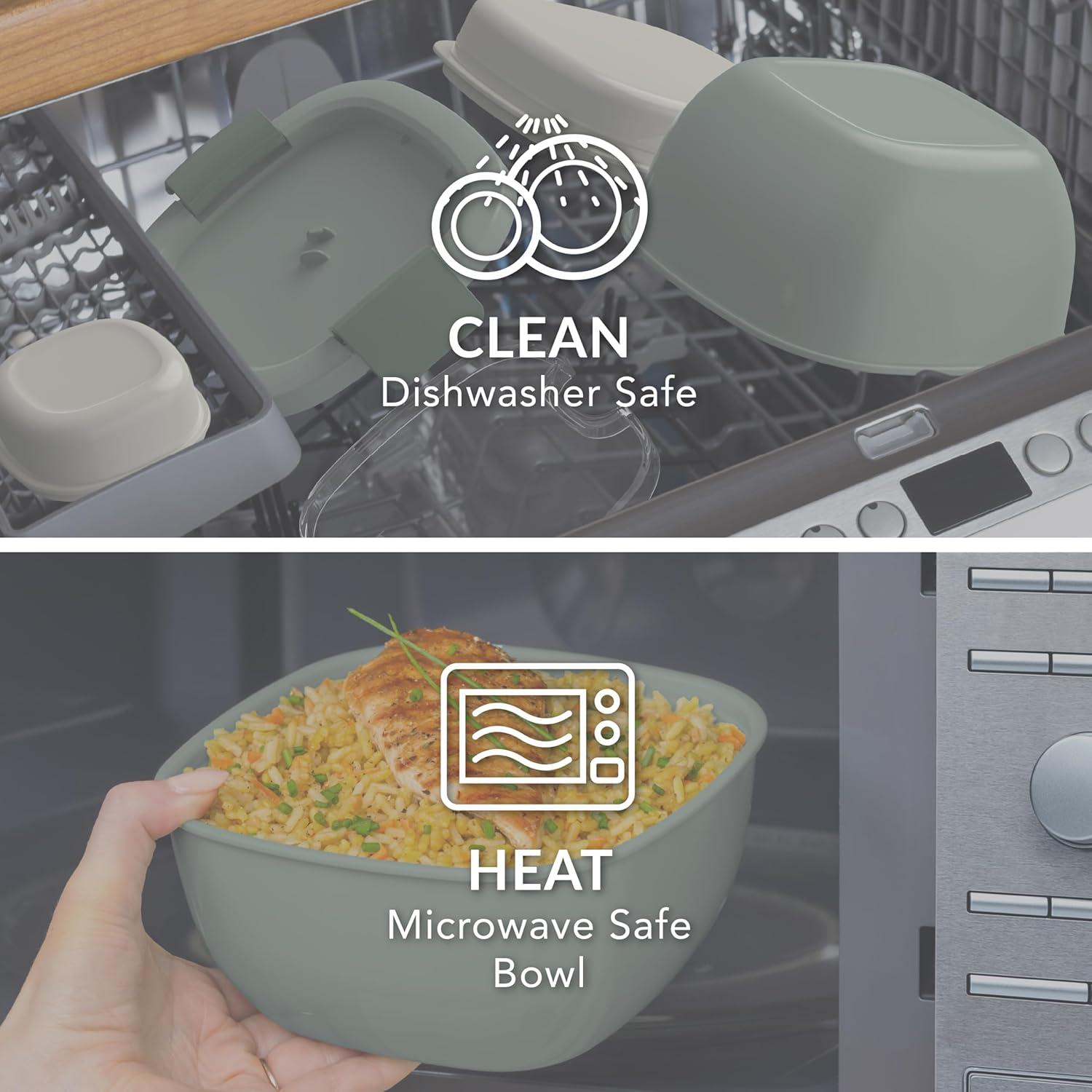 imageBentgo Salad Container  54 oz Bowl with 4Compartment Toppings Tray LeakProof Dressing Container Reusable Fork BPAFree Lunch Box for Meal Prep ampamp Food Storage Removable Bento Tray Coastal AquaKhaki Green