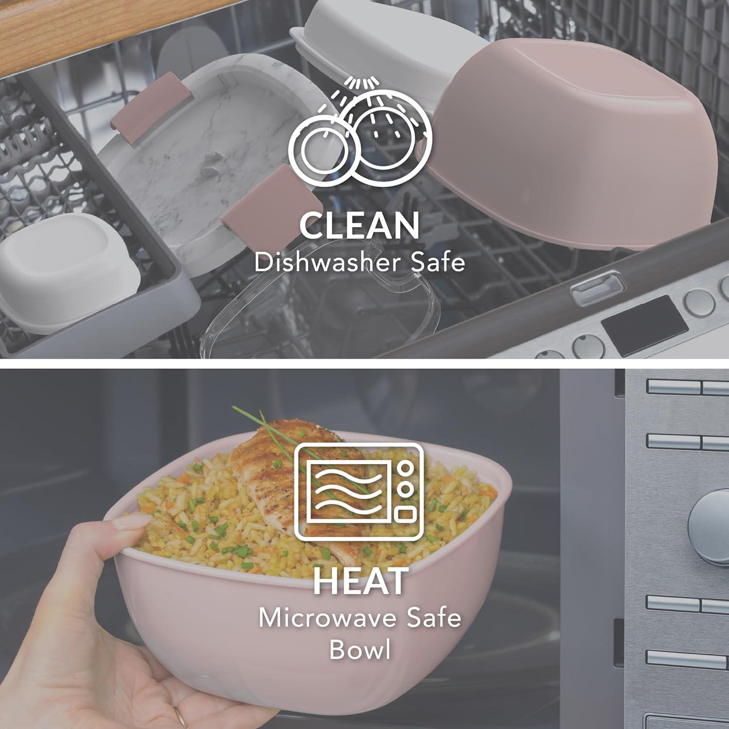 imageBentgo Salad Container  54 oz Bowl with 4Compartment Toppings Tray LeakProof Dressing Container Reusable Fork BPAFree Lunch Box for Meal Prep ampamp Food Storage Removable Bento Tray Coastal AquaBlush Marble