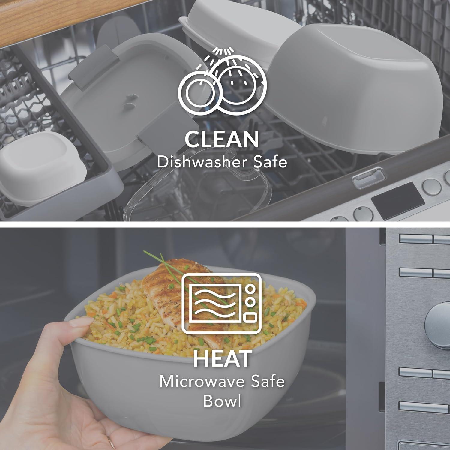 imageBentgo Salad Container  54 oz Bowl with 4Compartment Toppings Tray LeakProof Dressing Container Reusable Fork BPAFree Lunch Box for Meal Prep ampamp Food Storage Removable Bento Tray Coastal AquaGray