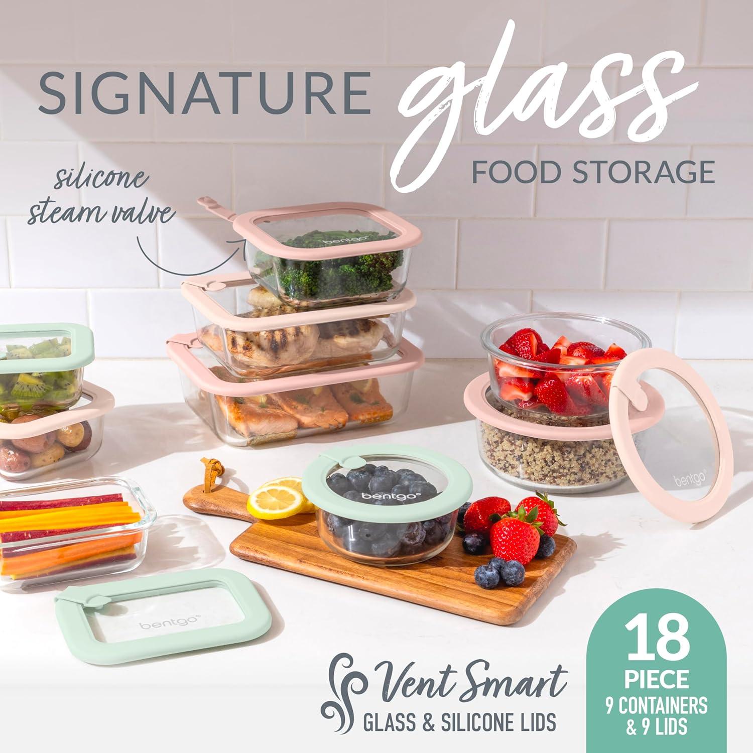imageBentgo Signature LeakProof Glass Food Storage  18Piece Set 1Compartment PlasticFree Containers with Airtight Glass Lids BPAFree Microwave Freezer Oven ampamp Dishwasher Safe White StoneDesert Sage