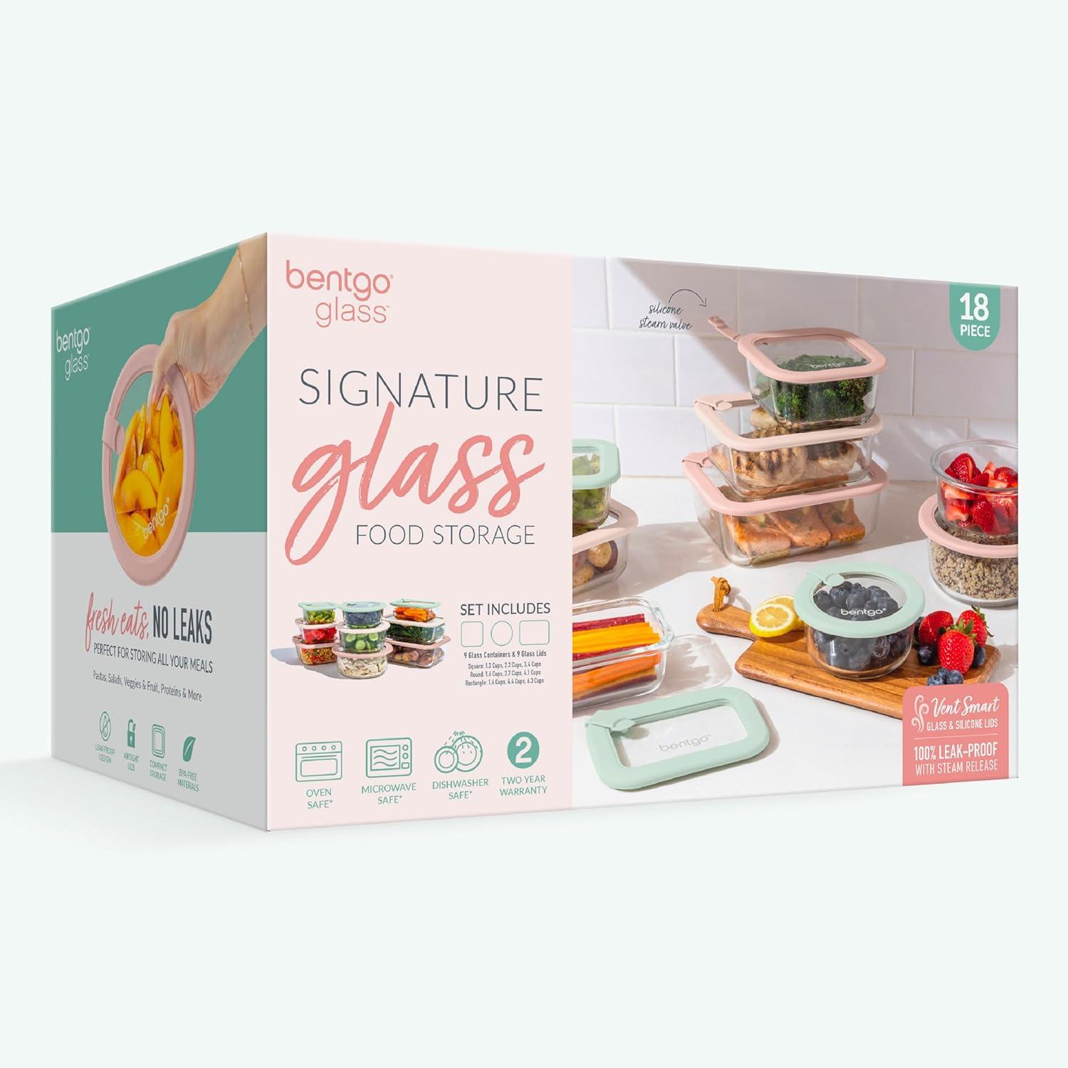 imageBentgo Signature LeakProof Glass Food Storage  18Piece Set 1Compartment PlasticFree Containers with Airtight Glass Lids BPAFree Microwave Freezer Oven ampamp Dishwasher Safe White StoneDesert Sage