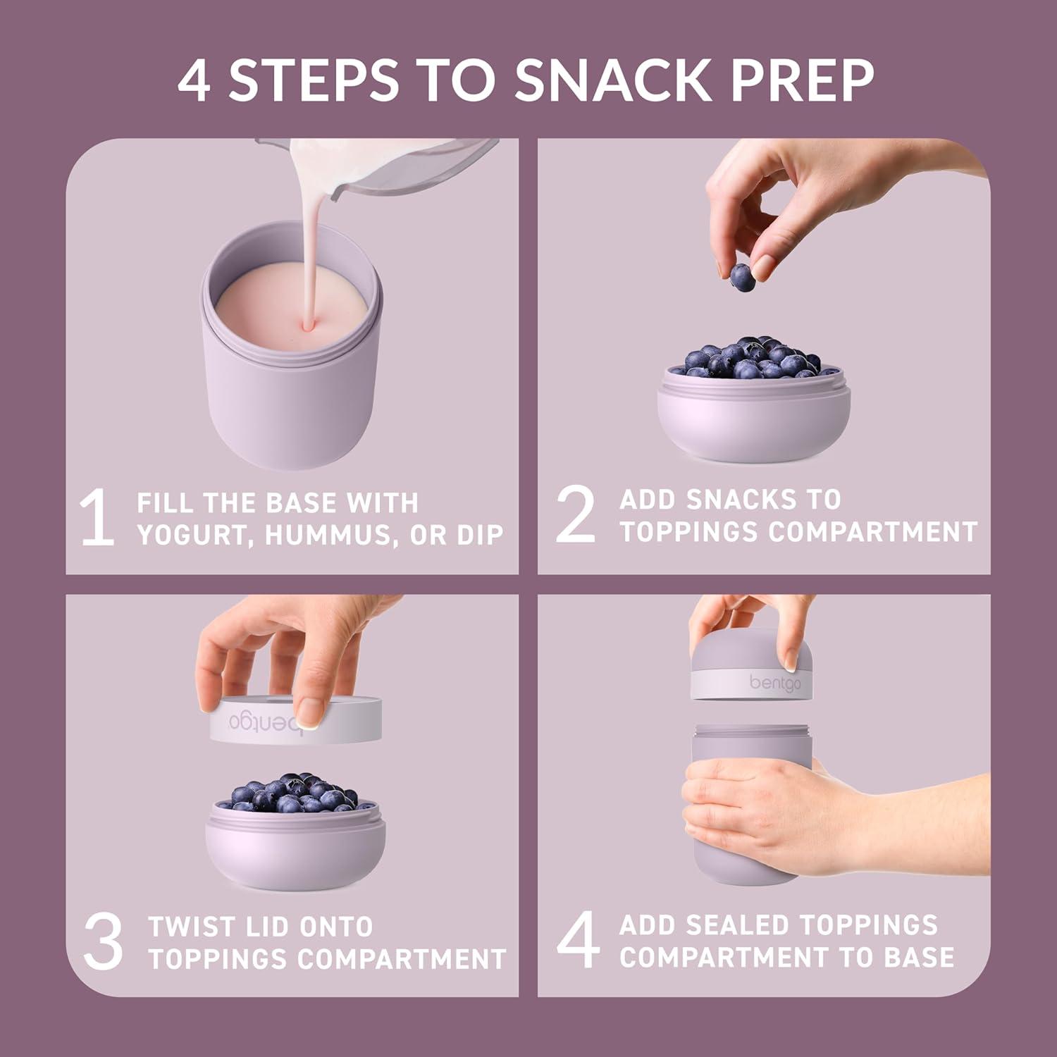 imageBentgo Snack Cup  Reusable Snack Container with LeakProof Design Toppings Compartment and DualSealing Lid Portable ampamp Lightweight for Work Travel Gym  Dishwasher Safe Dark GrayOrchid