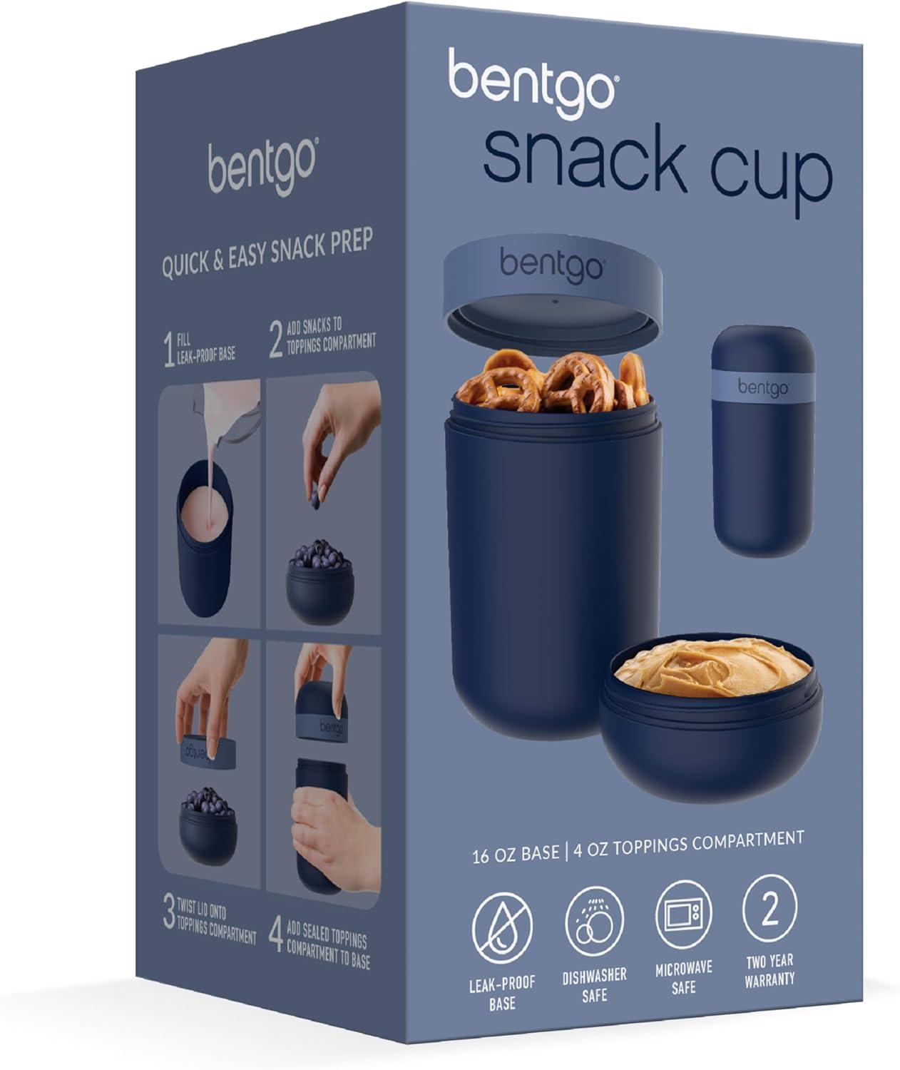 imageBentgo Snack Cup  Reusable Snack Container with LeakProof Design Toppings Compartment and DualSealing Lid Portable ampamp Lightweight for Work Travel Gym  Dishwasher Safe Dark GrayNavy