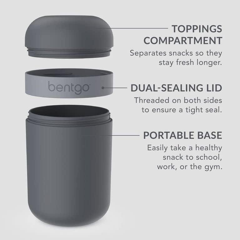 imageBentgo Snack Cup  Reusable Snack Container with LeakProof Design Toppings Compartment and DualSealing Lid Portable ampamp Lightweight for Work Travel Gym  Dishwasher Safe Dark GrayDark Gray