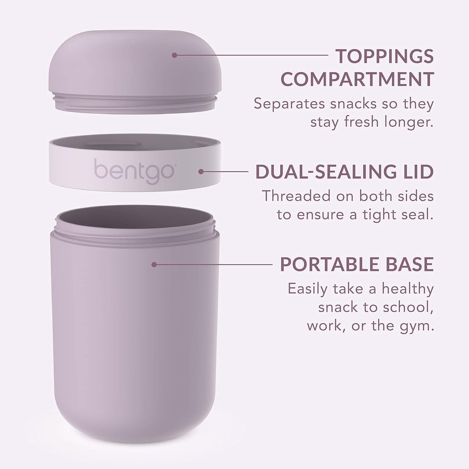 imageBentgo Snack Cup  Reusable Snack Container with LeakProof Design Toppings Compartment and DualSealing Lid Portable ampamp Lightweight for Work Travel Gym  Dishwasher Safe Dark GrayOrchid