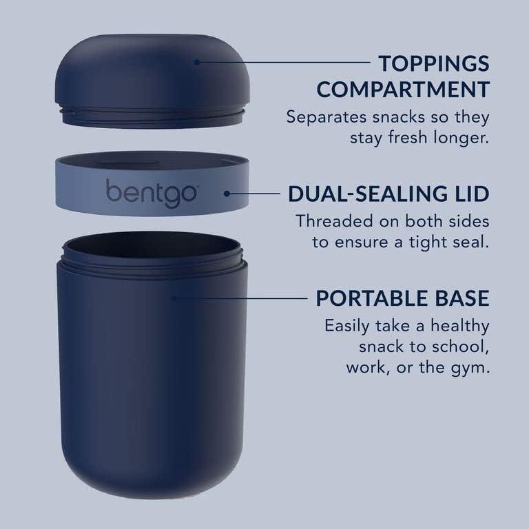 imageBentgo Snack Cup  Reusable Snack Container with LeakProof Design Toppings Compartment and DualSealing Lid Portable ampamp Lightweight for Work Travel Gym  Dishwasher Safe Dark GrayNavy