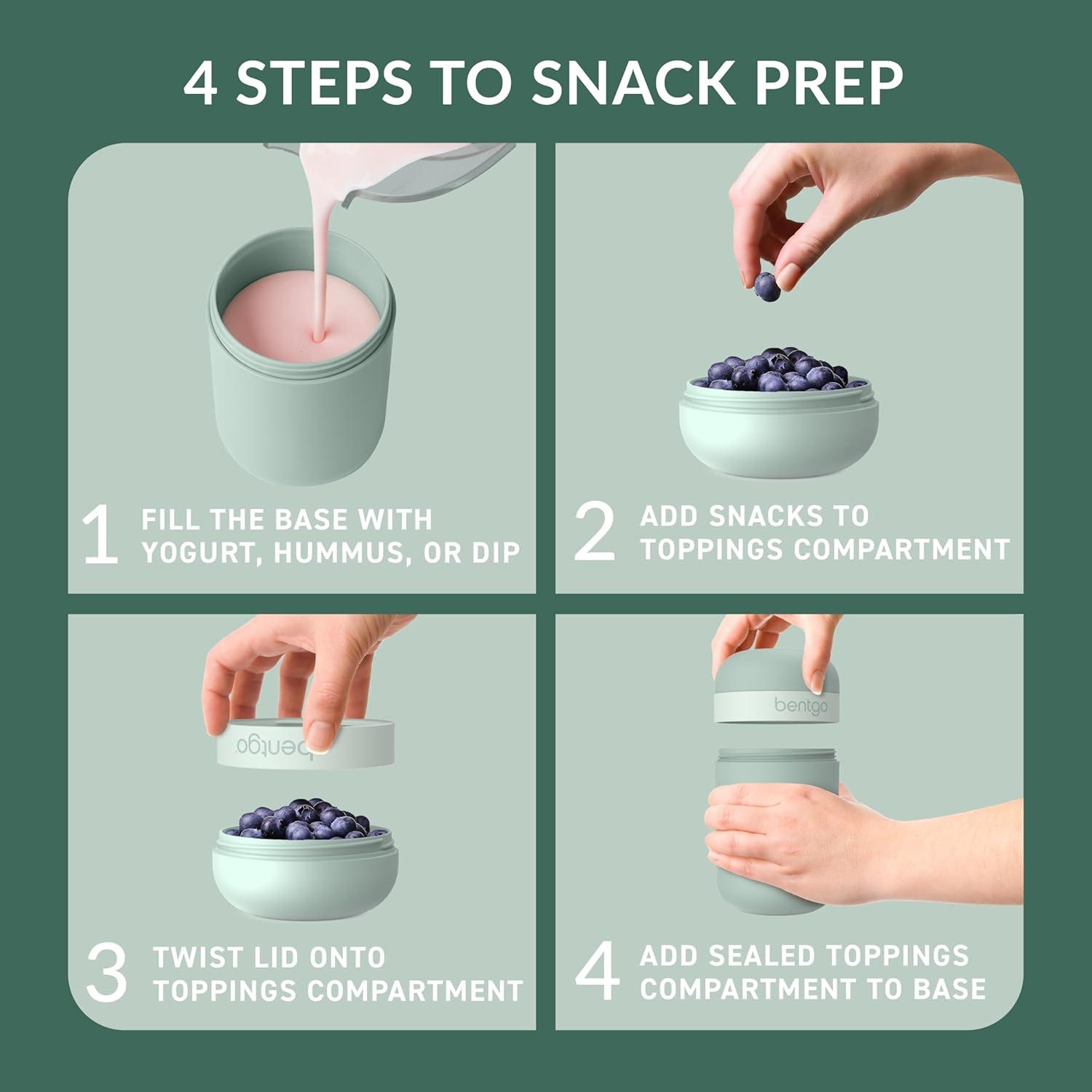 imageBentgo Snack Cup  Reusable Snack Container with LeakProof Design Toppings Compartment and DualSealing Lid Portable ampamp Lightweight for Work Travel Gym  Dishwasher Safe Dark GrayMint Green