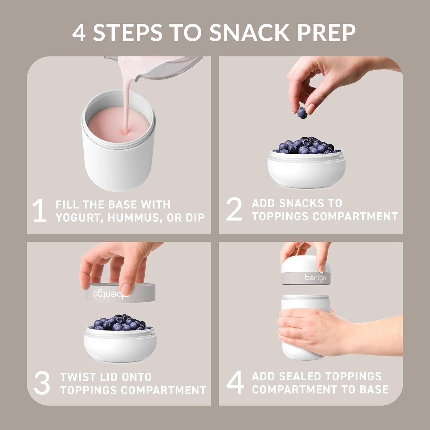 imageBentgo Snack Cup  Reusable Snack Container with LeakProof Design Toppings Compartment and DualSealing Lid Portable ampamp Lightweight for Work Travel Gym  Dishwasher Safe Dark GrayWhite