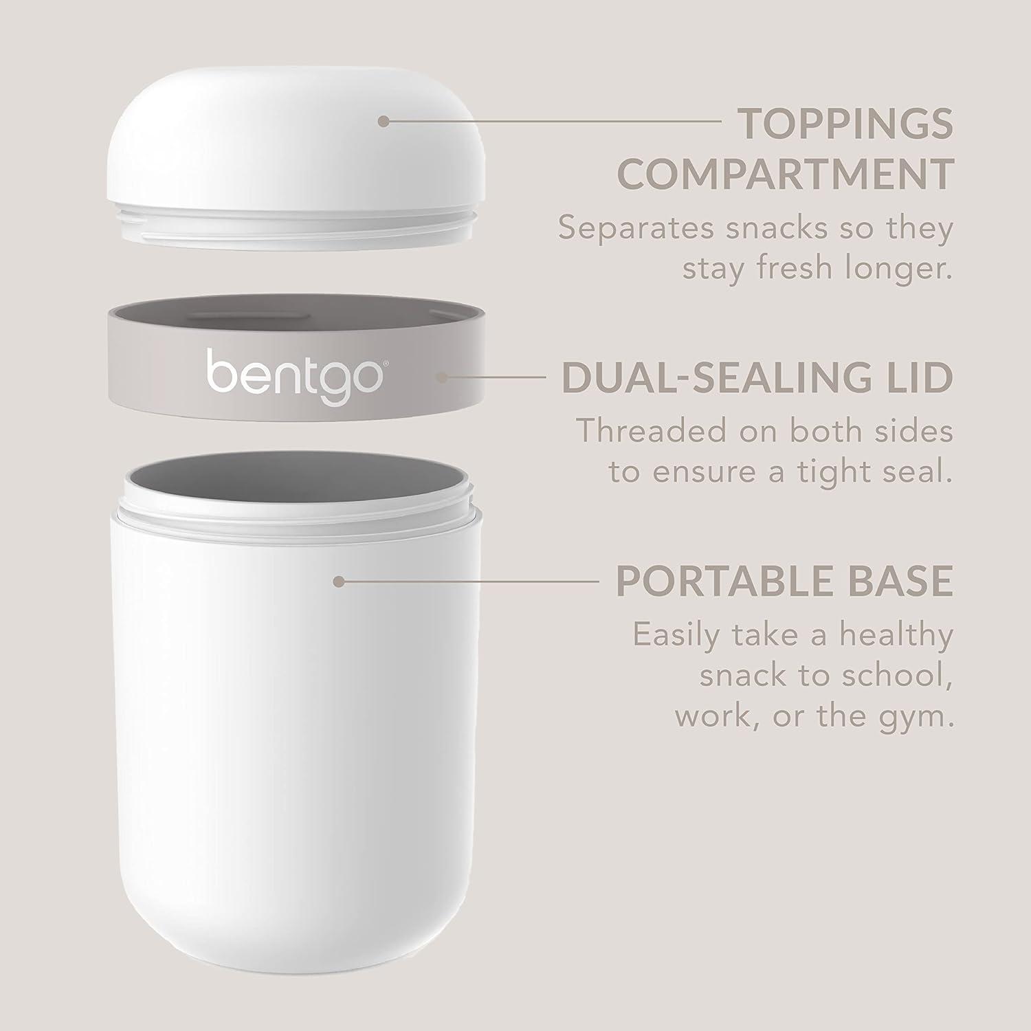 imageBentgo Snack Cup  Reusable Snack Container with LeakProof Design Toppings Compartment and DualSealing Lid Portable ampamp Lightweight for Work Travel Gym  Dishwasher Safe Dark GrayWhite