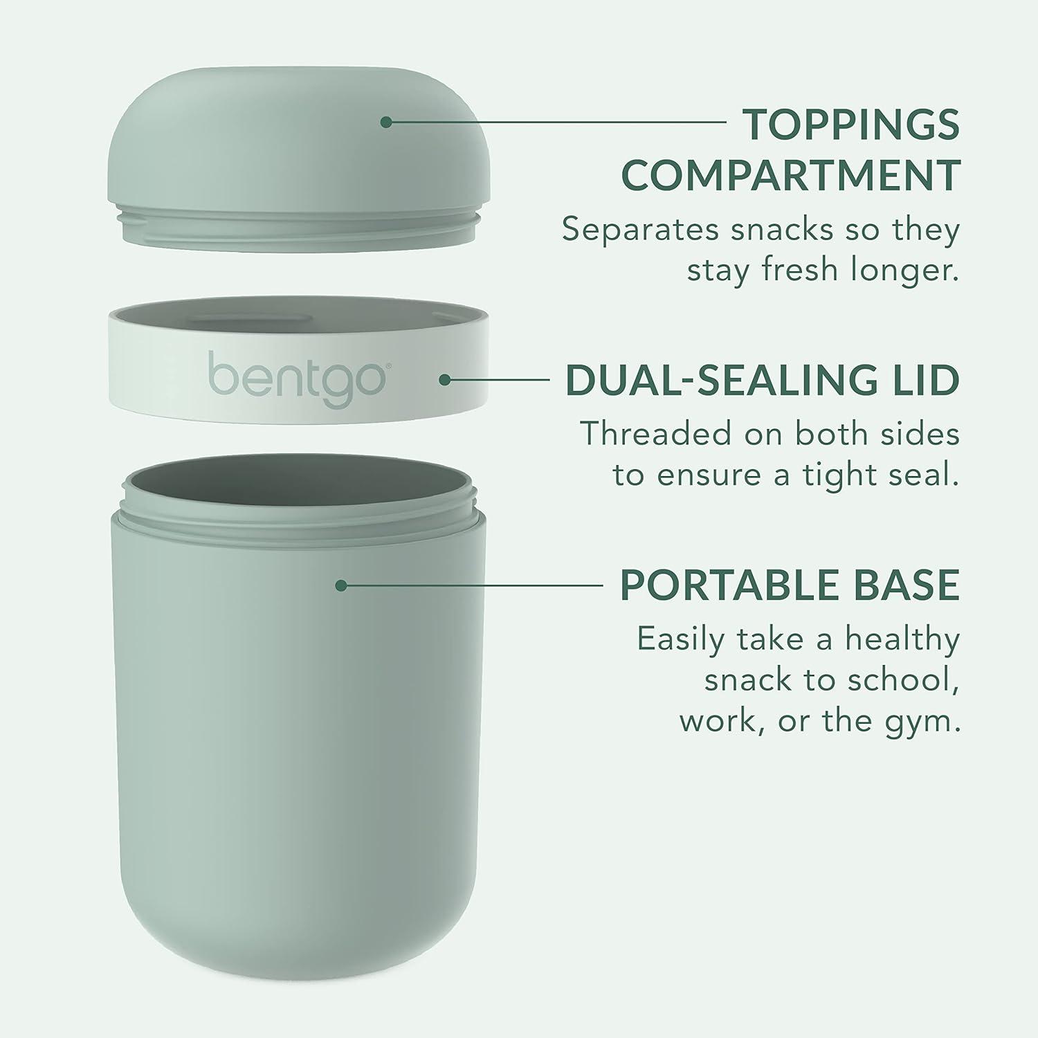 imageBentgo Snack Cup  Reusable Snack Container with LeakProof Design Toppings Compartment and DualSealing Lid Portable ampamp Lightweight for Work Travel Gym  Dishwasher Safe Dark GrayMint Green