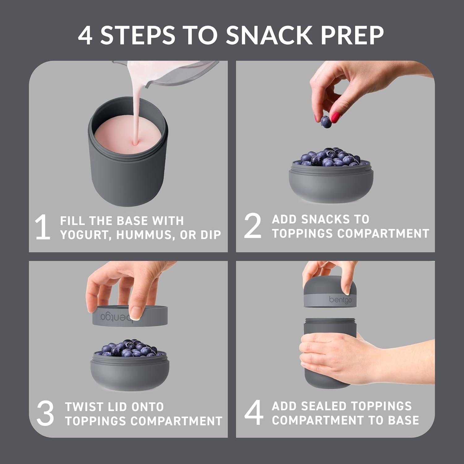 imageBentgo Snack Cup  Reusable Snack Container with LeakProof Design Toppings Compartment and DualSealing Lid Portable ampamp Lightweight for Work Travel Gym  Dishwasher Safe Dark GrayDark Gray