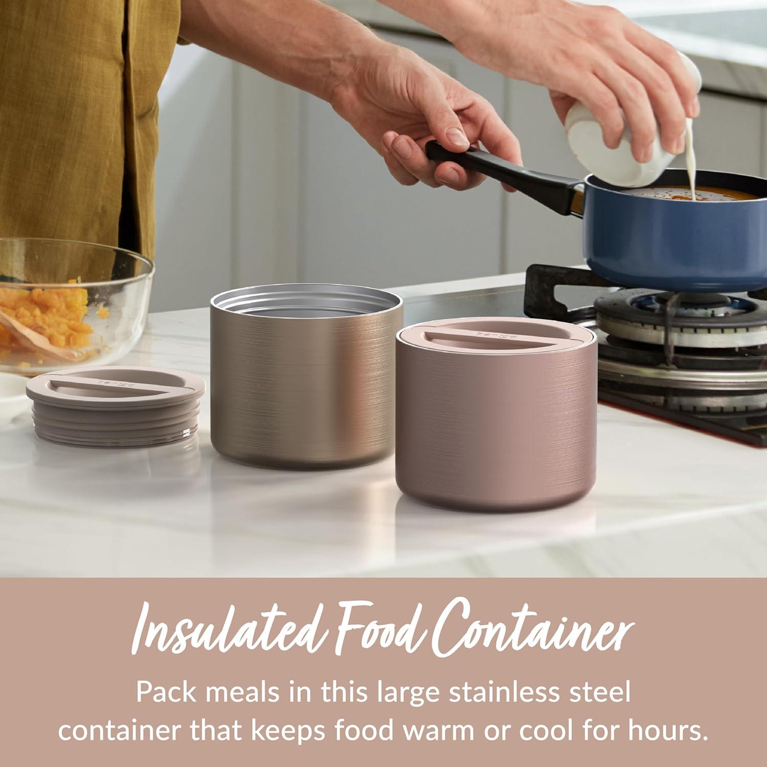 imageBentgo Stainless Insulated Food Container  24 Cups 19 oz TripleLayer Insulation Vacuum Seal LeakProof BuiltIn Handle Wide Opening Premium Stainless Steel for CoolWarm Foods AquaGold