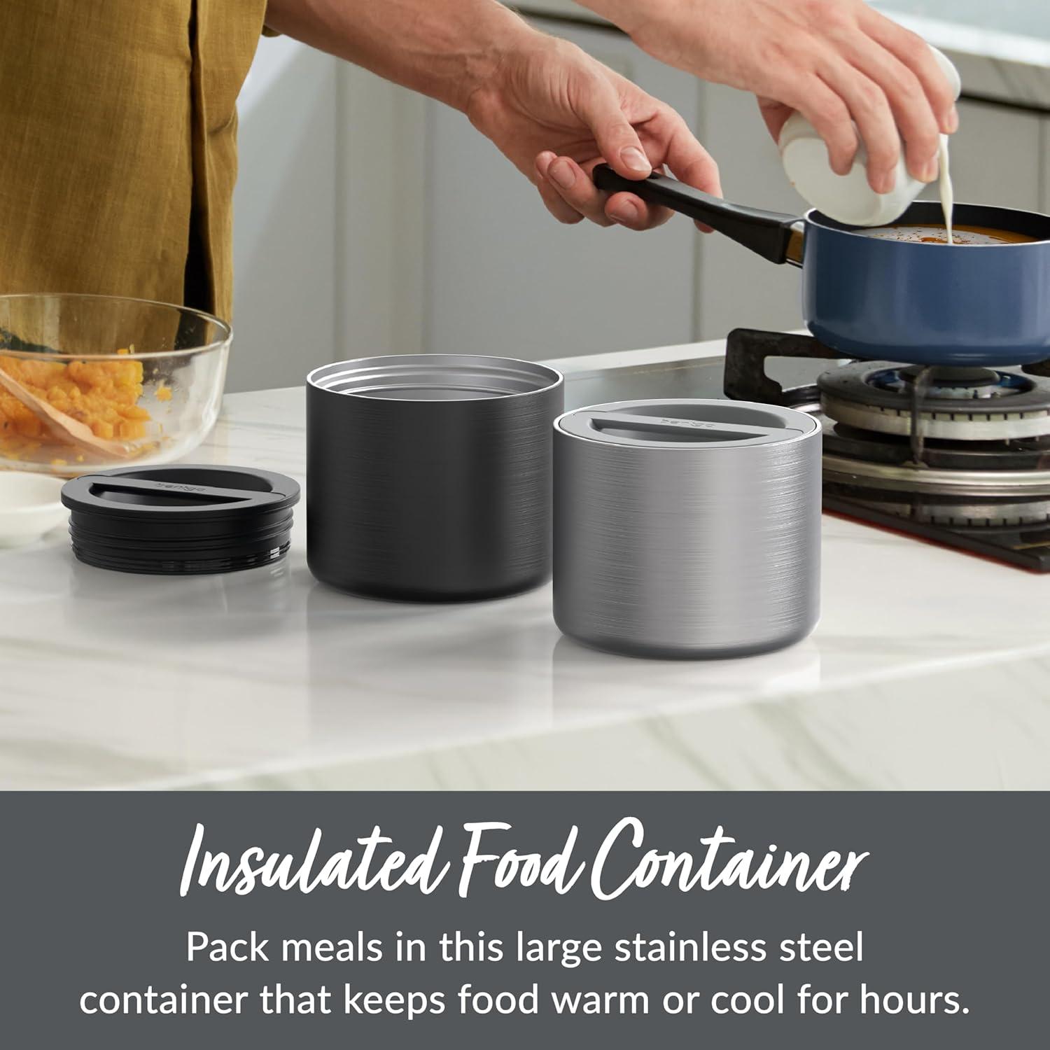 imageBentgo Stainless Insulated Food Container  24 Cups 19 oz TripleLayer Insulation Vacuum Seal LeakProof BuiltIn Handle Wide Opening Premium Stainless Steel for CoolWarm Foods AquaBlack