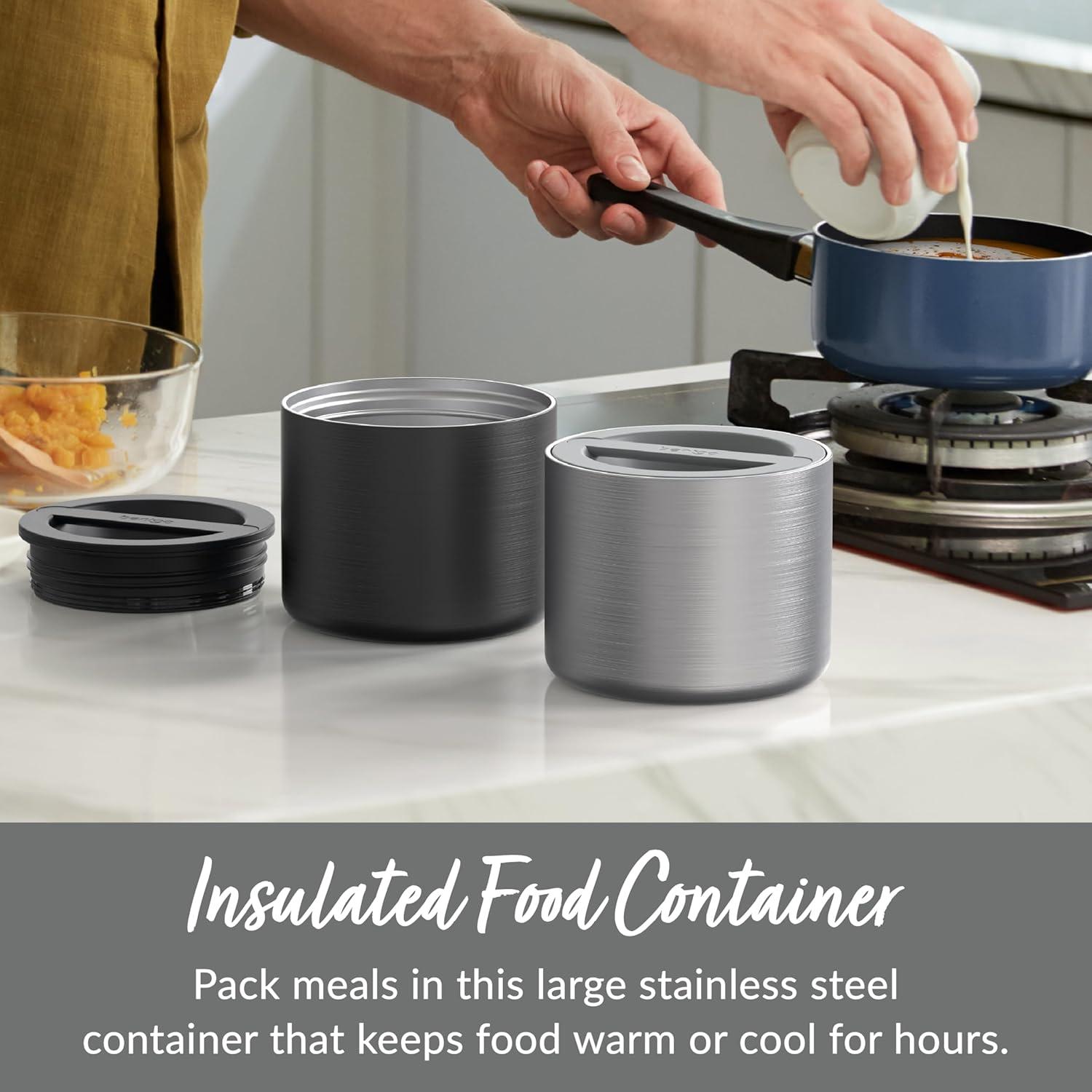 imageBentgo Stainless Insulated Food Container  24 Cups 19 oz TripleLayer Insulation Vacuum Seal LeakProof BuiltIn Handle Wide Opening Premium Stainless Steel for CoolWarm Foods AquaStainless Steel Silver
