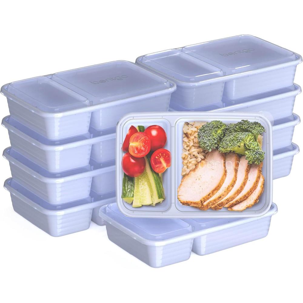 imageBentgo 20Piece Lightweight Durable Reusable BPAFree 2Compartment Containers  Microwave Freezer Dishwasher Safe  SkyPeriwinkle