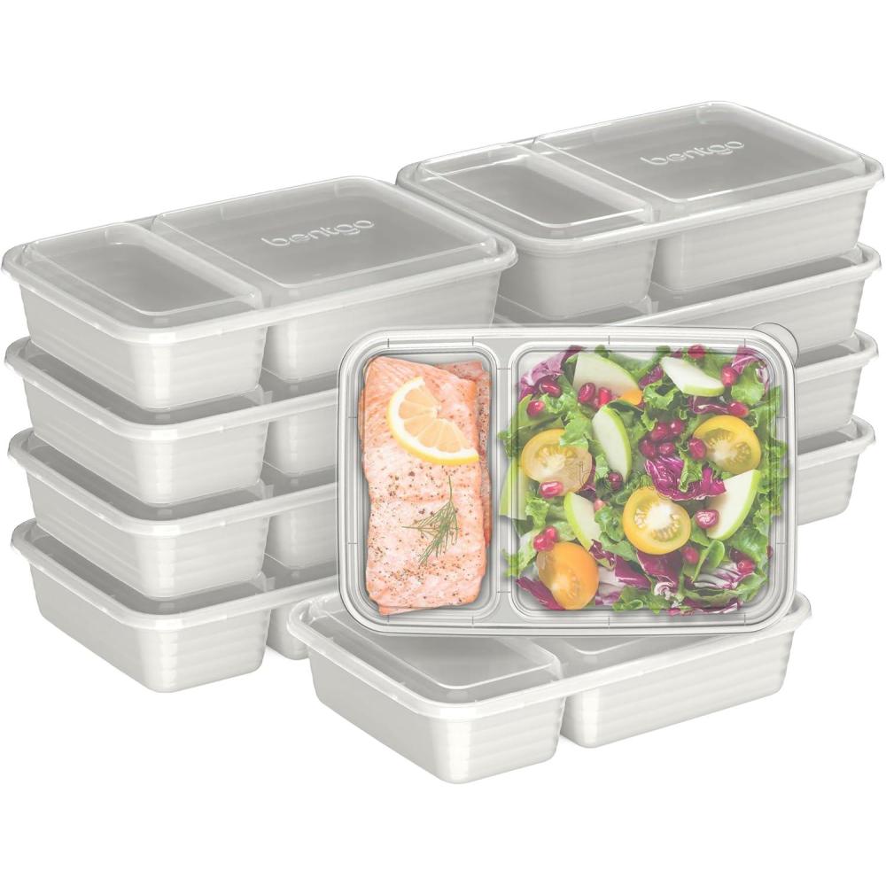 imageBentgo 20Piece Lightweight Durable Reusable BPAFree 2Compartment Containers  Microwave Freezer Dishwasher Safe  SkyWhisper Gray