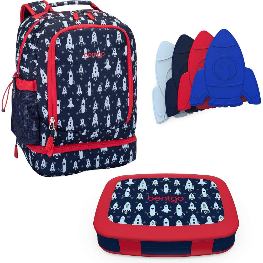 imageBentgo 2in1 Backpack ampamp Insulated Lunch Bag Set With Kids Prints Lunch Box and 4 Reusable Ice Packs Space Rockets