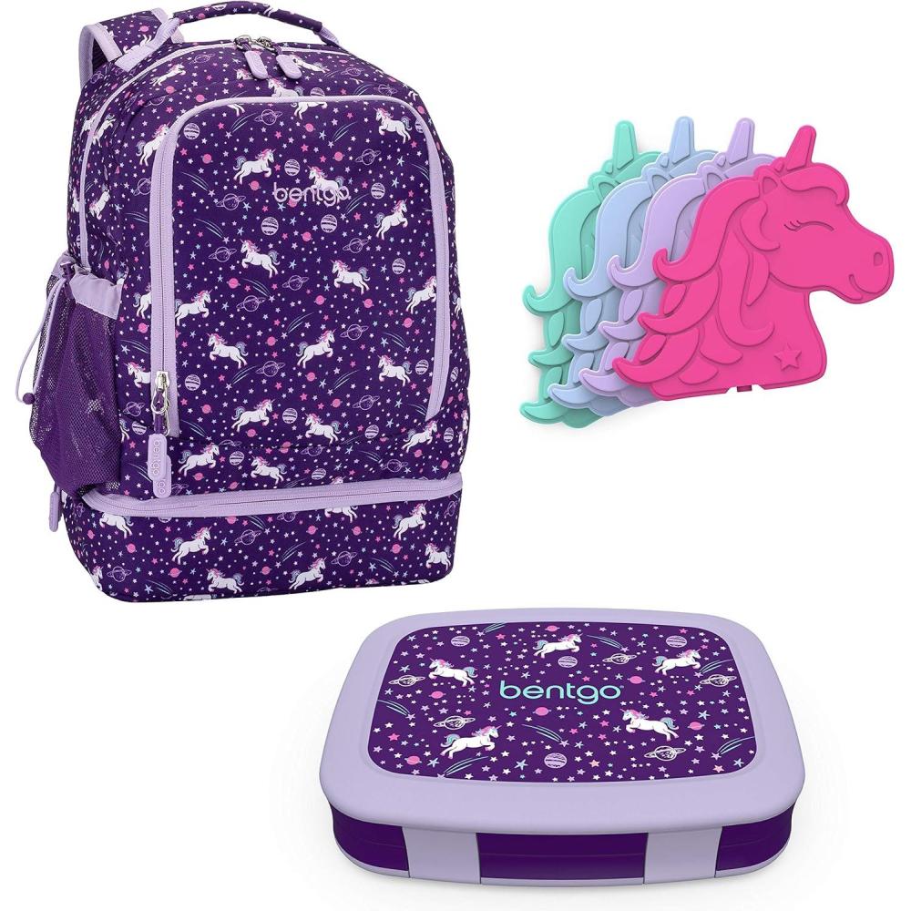 imageBentgo 2in1 Backpack ampamp Insulated Lunch Bag Set With Kids Prints Lunch Box and 4 Reusable Ice Packs Unicorn