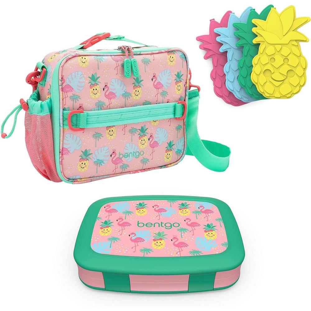 imageBentgo Prints Insulated Lunch Bag Set With Kids BentoStyle Lunch Box and 4 Reusable Ice Packs Tropical