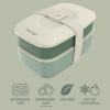 imageBentgo Classic  Adult Bento Box Stackable 3Compartment Lunch Box with Removable Utensil Set and Sealing Strap BPAFree Food Container Ideal for Meal Prep Work and On the Go BlueKhaki Green