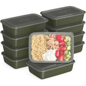 imageBentgo 20Piece Lightweight Durable Reusable BPAFree 1Compartment Containers  Microwave Freezer Dishwasher Safe  Navy BlueKhaki Green