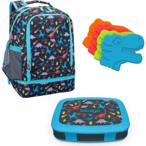 imageBentgo 2in1 Backpack ampamp Insulated Lunch Bag Set With Kids Prints Lunch Box and 4 Reusable Ice Packs Dinosaur