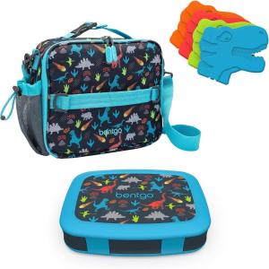 imageBentgo Prints Insulated Lunch Bag Set With Kids BentoStyle Lunch Box and 4 Reusable Ice Packs Dinosaur