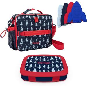 imageBentgo Prints Insulated Lunch Bag Set With Kids BentoStyle Lunch Box and 4 Reusable Ice Packs Space Rockets