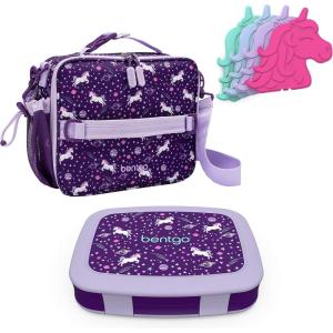 imageBentgo Prints Insulated Lunch Bag Set With Kids BentoStyle Lunch Box and 4 Reusable Ice Packs Unicorn