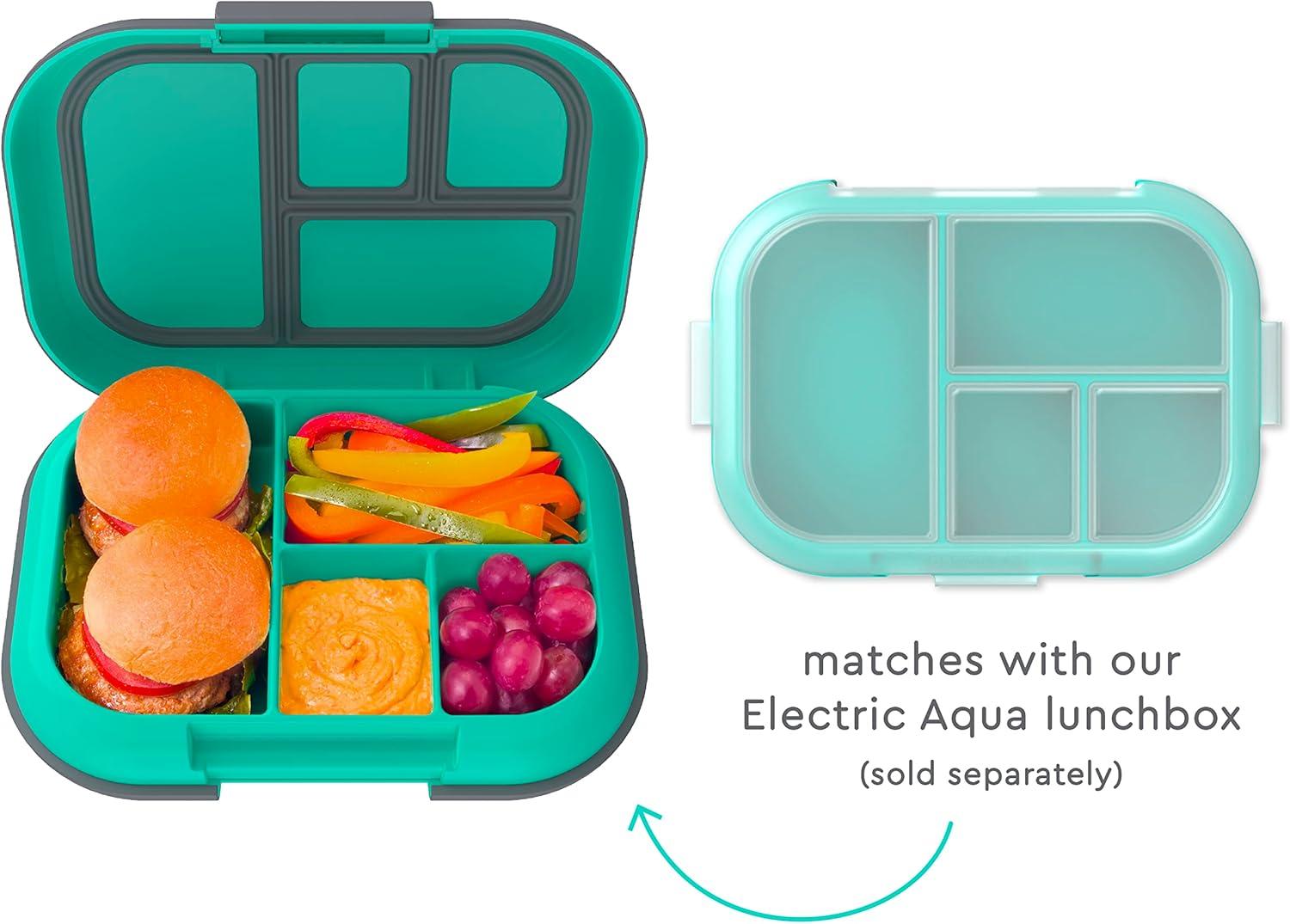 imageBentgo Kids Chill Tray with Transparent Cover  Reusable BPAFree 4Compartment Meal Prep Container with BuiltIn Portion Control for Healthy OntheGo Lunches Confetti Edition Vivid OrchidElectric Aqua