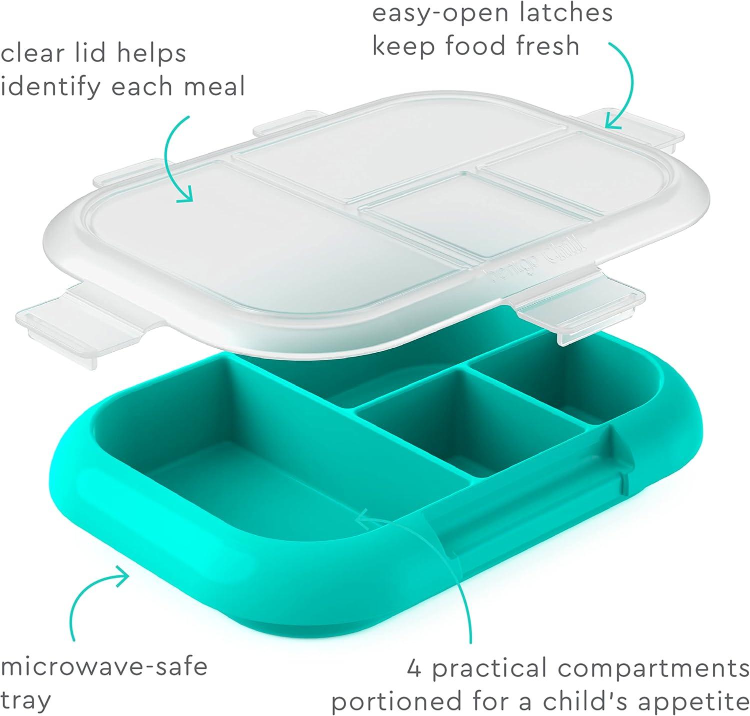 imageBentgo Kids Chill Tray with Transparent Cover  Reusable BPAFree 4Compartment Meal Prep Container with BuiltIn Portion Control for Healthy OntheGo Lunches Confetti Edition Vivid OrchidElectric Aqua