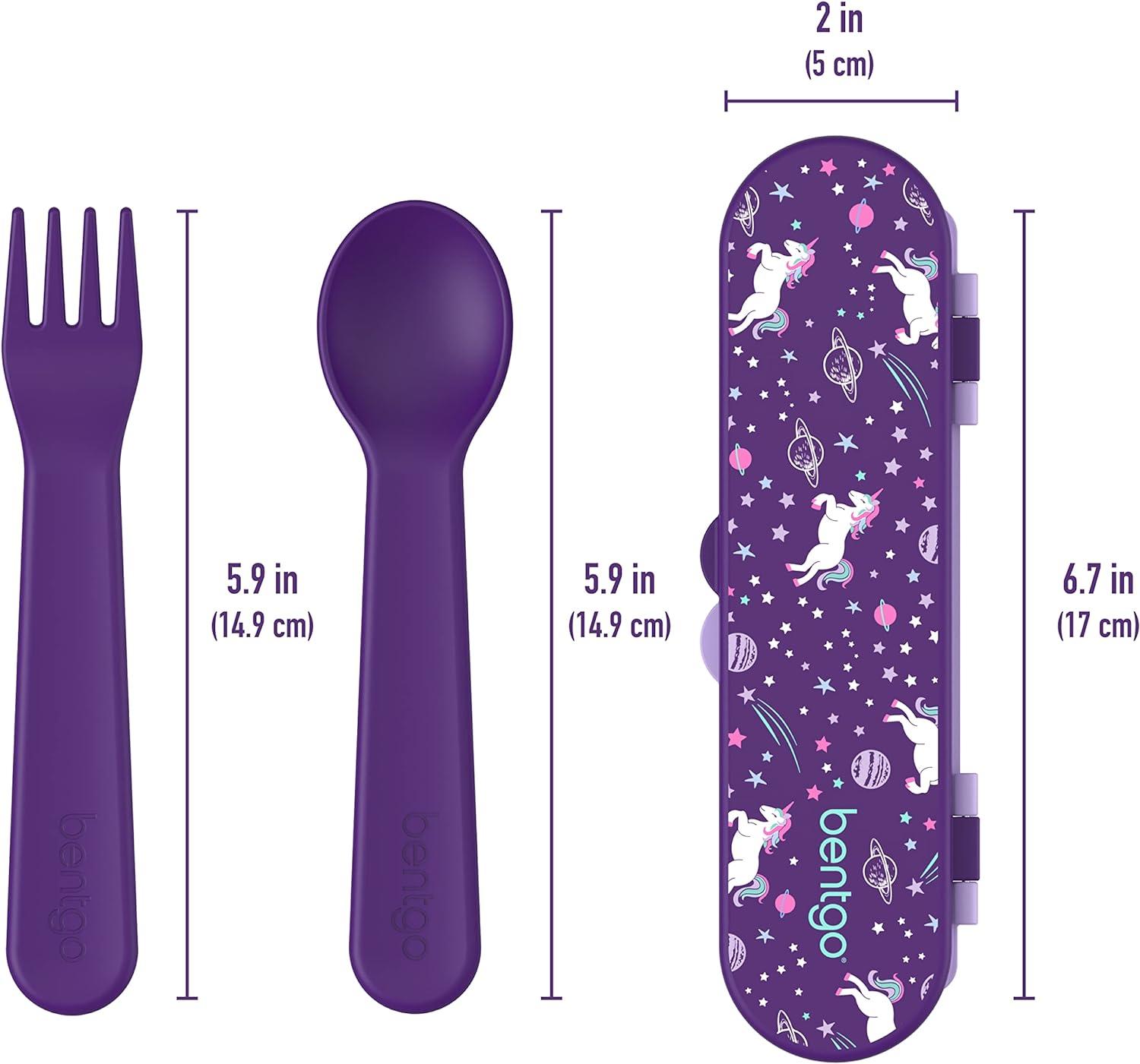 imageBentgo Kids Utensil Set  Reusable Plastic Fork Spoon ampamp Storage Case  BPAFree Materials EasyGrip Handles Dishwasher Safe  Ideal for School Lunch Travel ampamp Outdoors BlueUnicorn