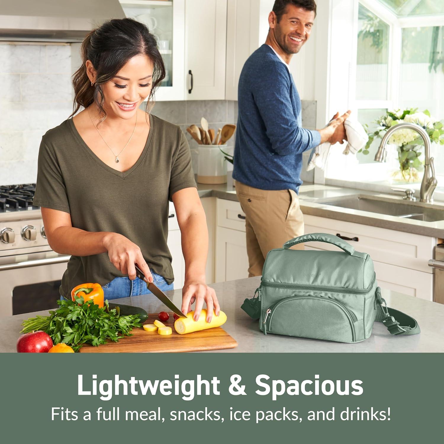 imageBentgo Deluxe Lunch Bag  Durable and Insulated Lunch Tote with Zippered Outer Pocket Internal Mesh Pocket Padded ampamp Adjustable Straps ampamp 2Way Zippers  Fits Most Lunch Boxes Carbon BlackKhaki Green