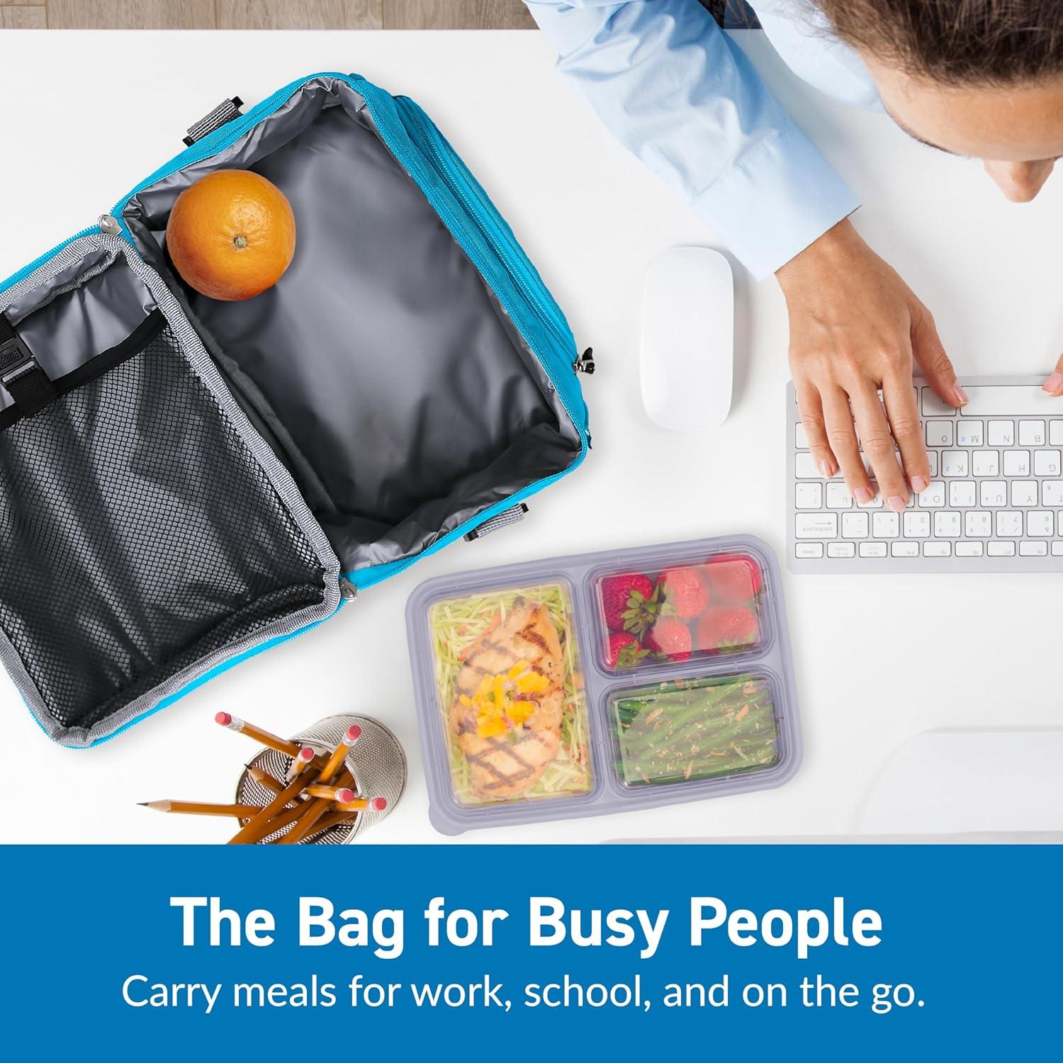 imageBentgo Deluxe Lunch Bag  Durable and Insulated Lunch Tote with Zippered Outer Pocket Internal Mesh Pocket Padded ampamp Adjustable Straps ampamp 2Way Zippers  Fits Most Lunch Boxes Carbon BlackBlue