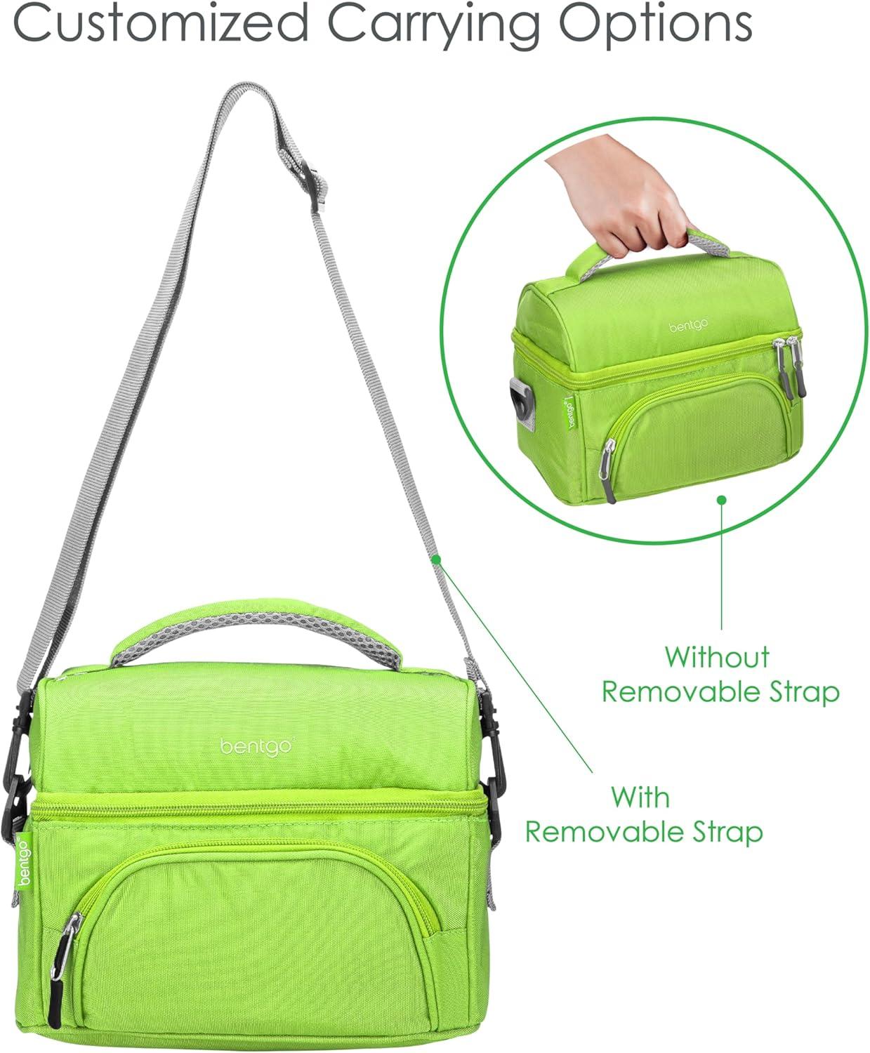 imageBentgo Deluxe Lunch Bag  Durable and Insulated Lunch Tote with Zippered Outer Pocket Internal Mesh Pocket Padded ampamp Adjustable Straps ampamp 2Way Zippers  Fits Most Lunch Boxes Carbon BlackGreen