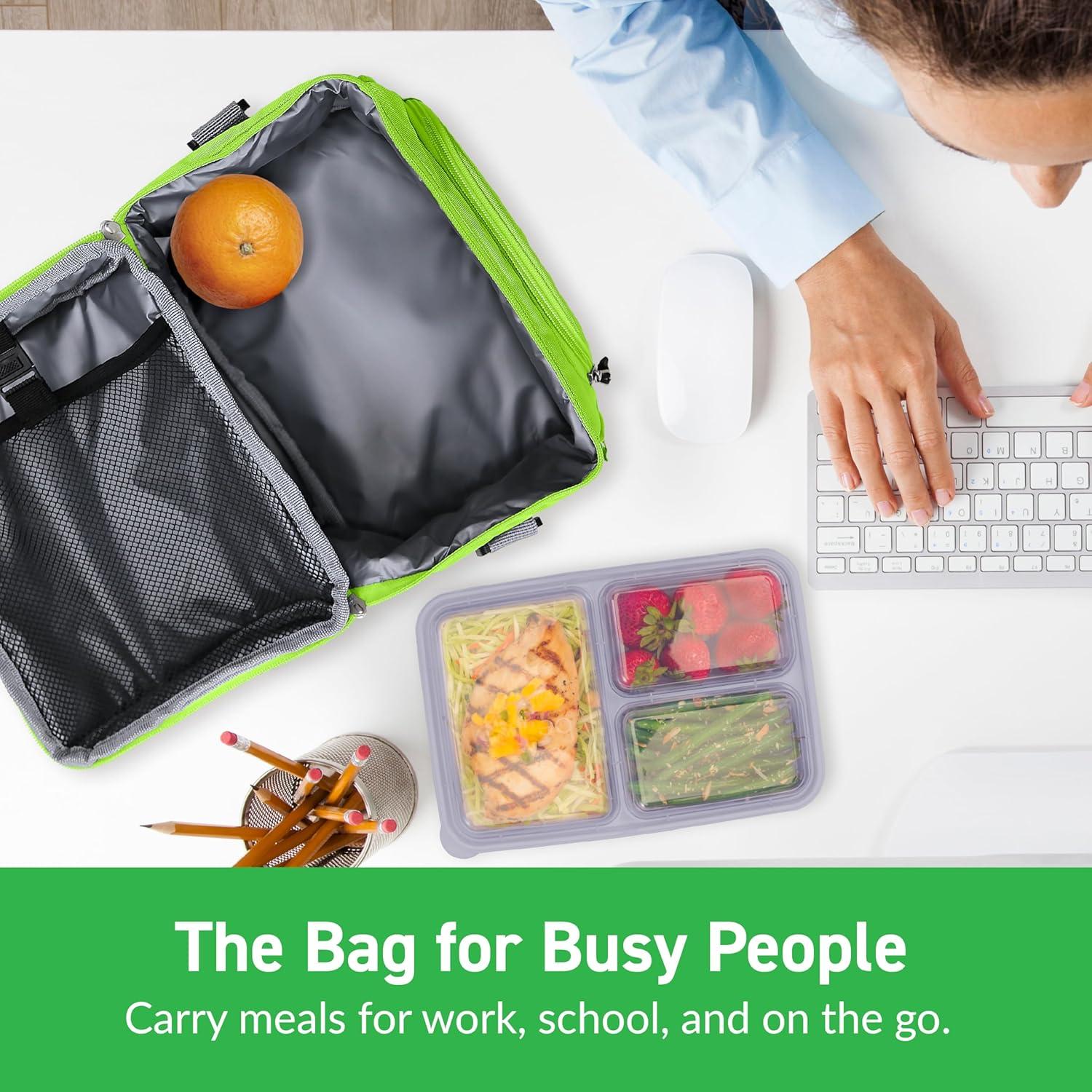 imageBentgo Deluxe Lunch Bag  Durable and Insulated Lunch Tote with Zippered Outer Pocket Internal Mesh Pocket Padded ampamp Adjustable Straps ampamp 2Way Zippers  Fits Most Lunch Boxes Carbon BlackGreen