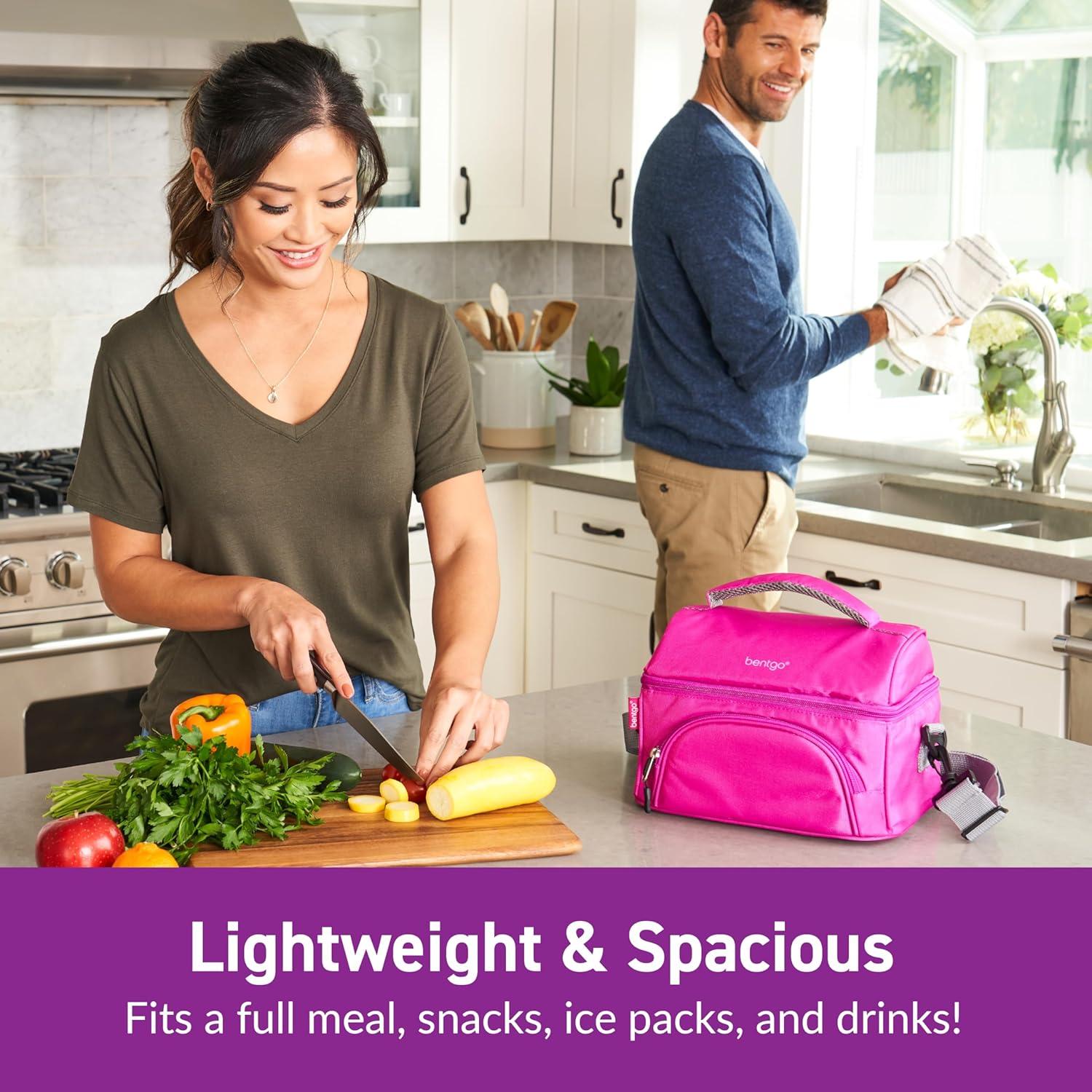 imageBentgo Deluxe Lunch Bag  Durable and Insulated Lunch Tote with Zippered Outer Pocket Internal Mesh Pocket Padded ampamp Adjustable Straps ampamp 2Way Zippers  Fits Most Lunch Boxes Carbon BlackPurple