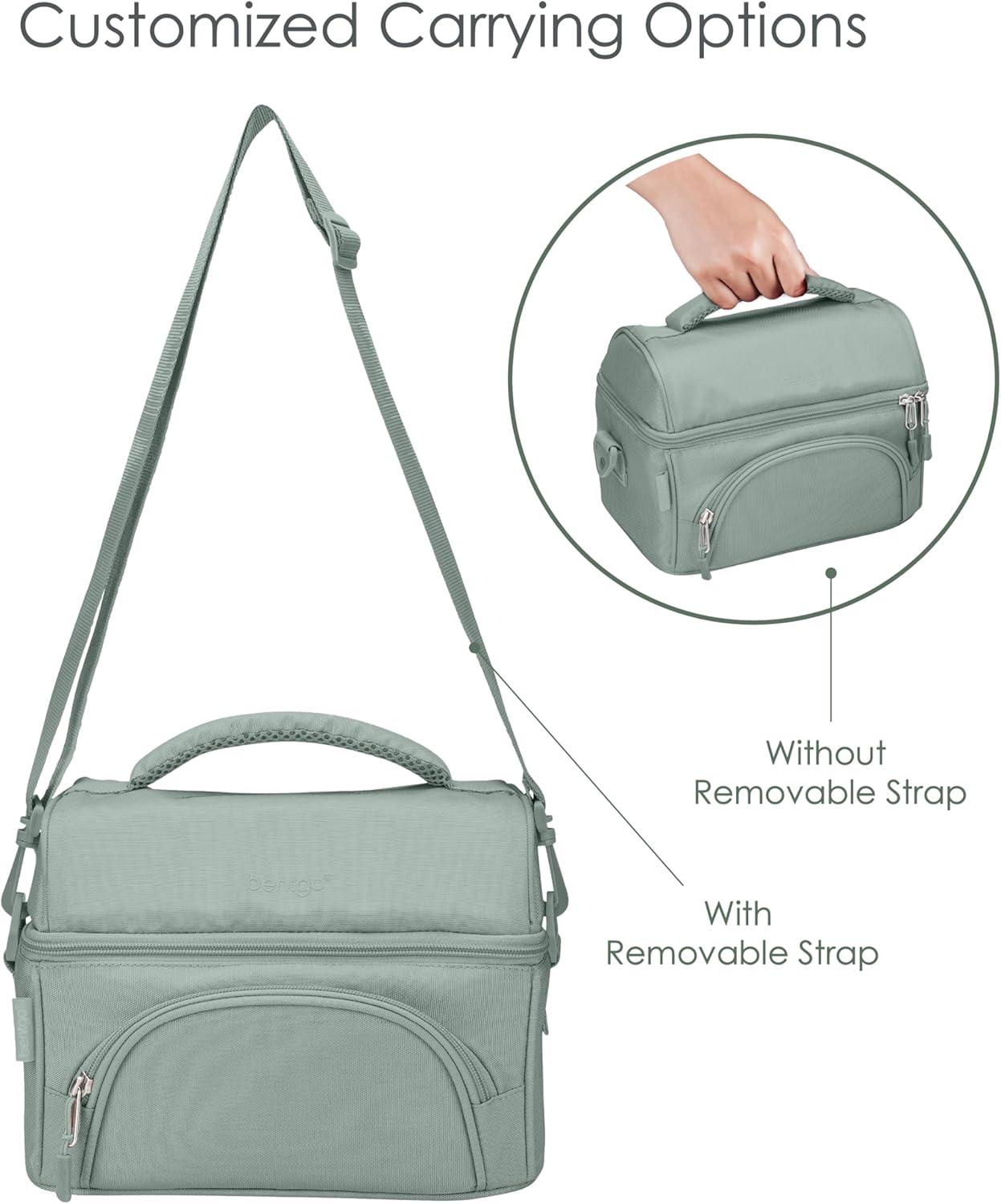 imageBentgo Deluxe Lunch Bag  Durable and Insulated Lunch Tote with Zippered Outer Pocket Internal Mesh Pocket Padded ampamp Adjustable Straps ampamp 2Way Zippers  Fits Most Lunch Boxes Carbon BlackKhaki Green