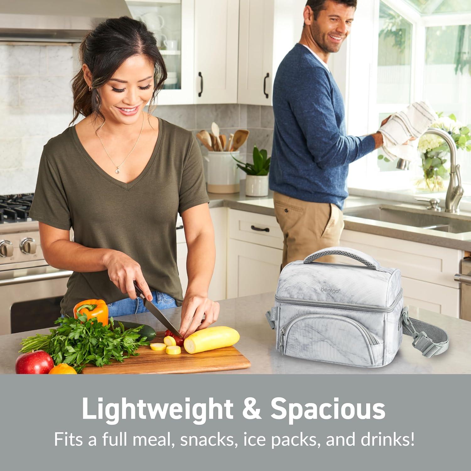 imageBentgo Deluxe Lunch Bag  Durable and Insulated Lunch Tote with Zippered Outer Pocket Internal Mesh Pocket Padded ampamp Adjustable Straps ampamp 2Way Zippers  Fits Most Lunch Boxes Carbon BlackWhite Marble