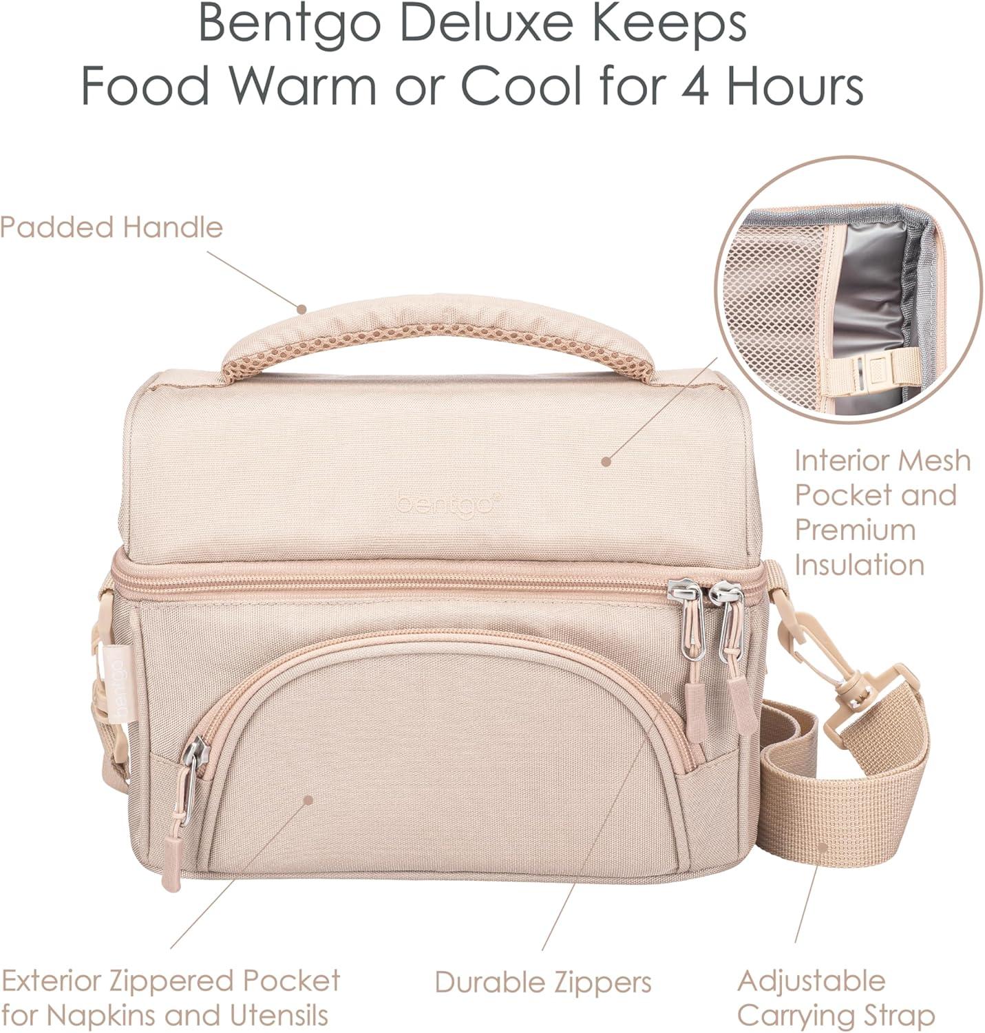 imageBentgo Deluxe Lunch Bag  Durable and Insulated Lunch Tote with Zippered Outer Pocket Internal Mesh Pocket Padded ampamp Adjustable Straps ampamp 2Way Zippers  Fits Most Lunch Boxes Carbon BlackSand