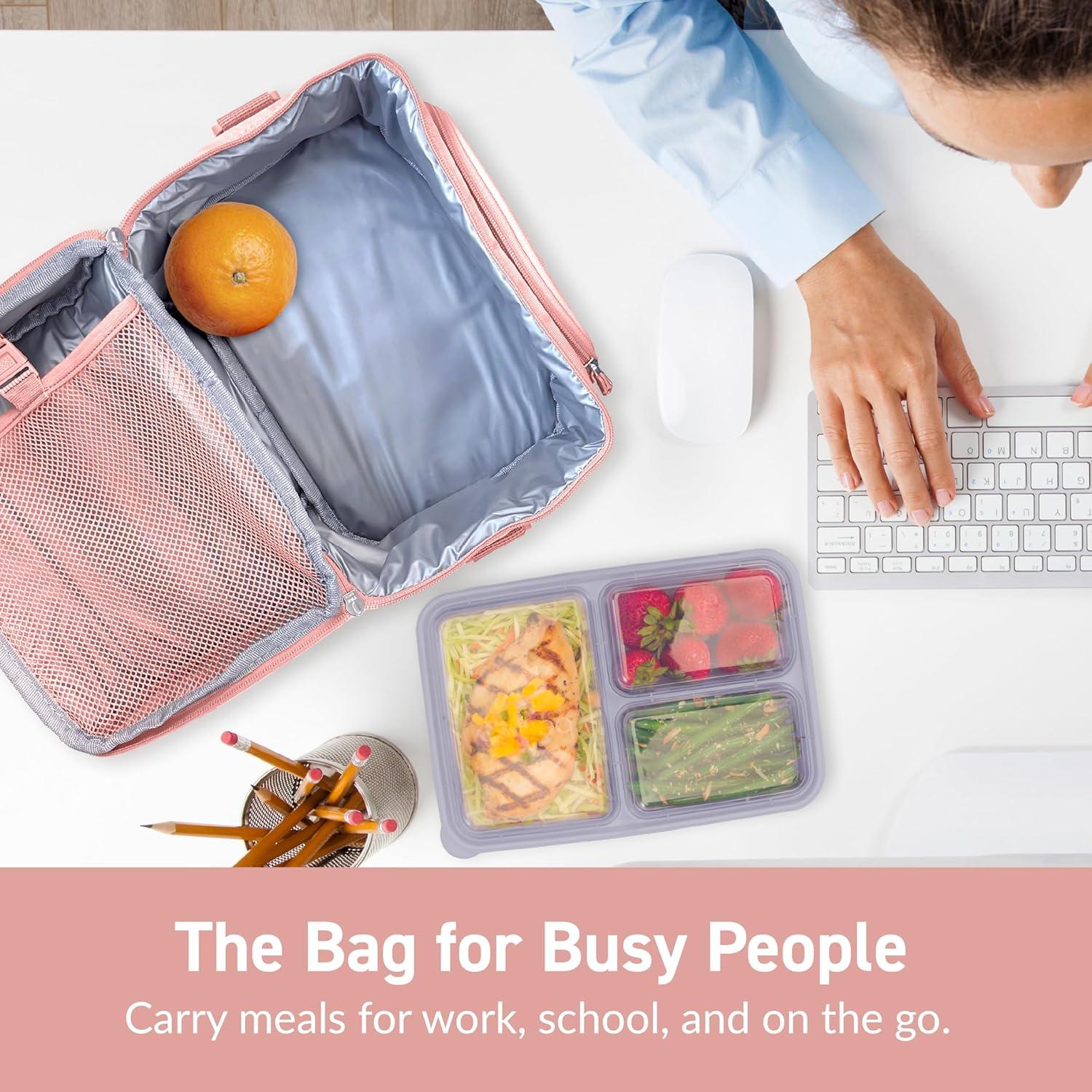 imageBentgo Deluxe Lunch Bag  Durable and Insulated Lunch Tote with Zippered Outer Pocket Internal Mesh Pocket Padded ampamp Adjustable Straps ampamp 2Way Zippers  Fits Most Lunch Boxes Carbon BlackBlush