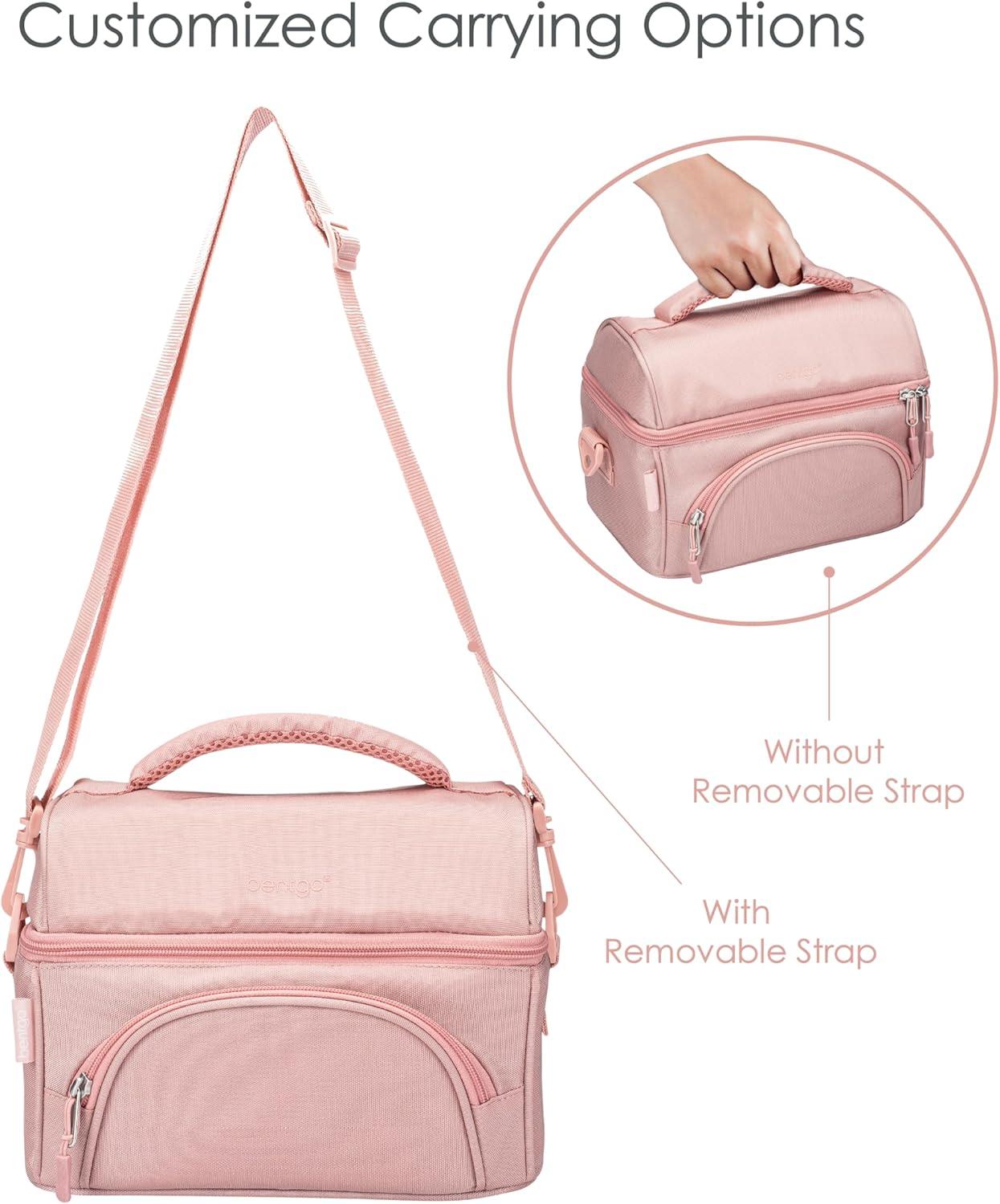 imageBentgo Deluxe Lunch Bag  Durable and Insulated Lunch Tote with Zippered Outer Pocket Internal Mesh Pocket Padded ampamp Adjustable Straps ampamp 2Way Zippers  Fits Most Lunch Boxes Carbon BlackBlush