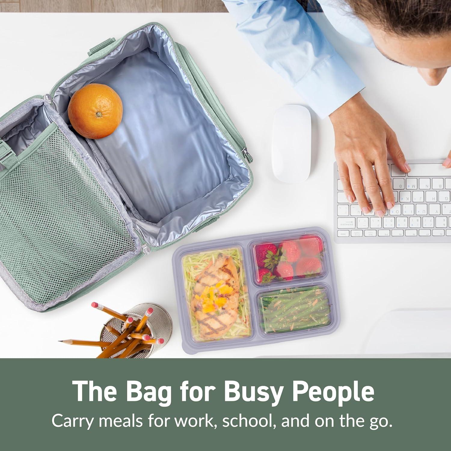 imageBentgo Deluxe Lunch Bag  Durable and Insulated Lunch Tote with Zippered Outer Pocket Internal Mesh Pocket Padded ampamp Adjustable Straps ampamp 2Way Zippers  Fits Most Lunch Boxes Carbon BlackKhaki Green