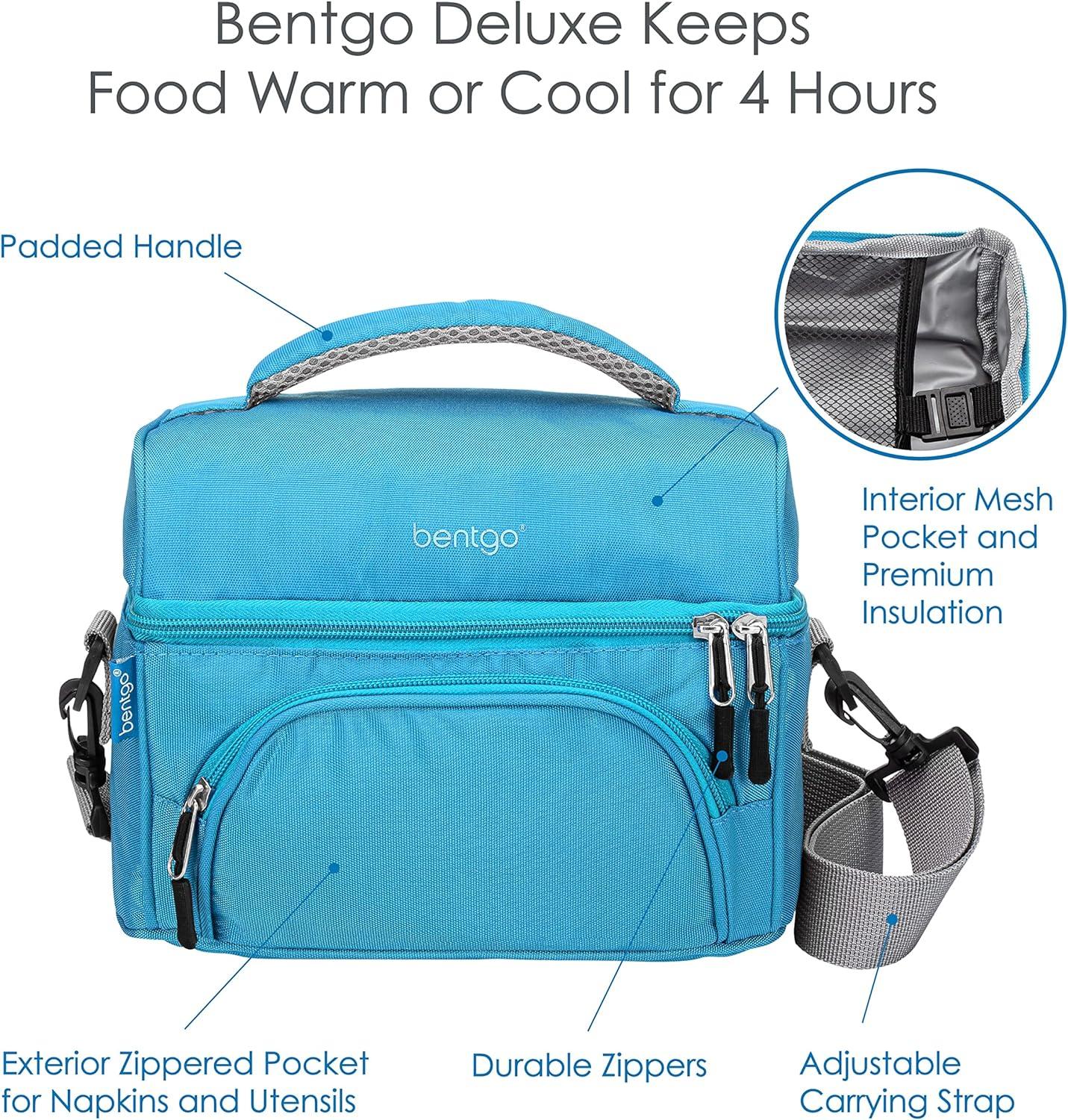 imageBentgo Deluxe Lunch Bag  Durable and Insulated Lunch Tote with Zippered Outer Pocket Internal Mesh Pocket Padded ampamp Adjustable Straps ampamp 2Way Zippers  Fits Most Lunch Boxes Carbon BlackBlue