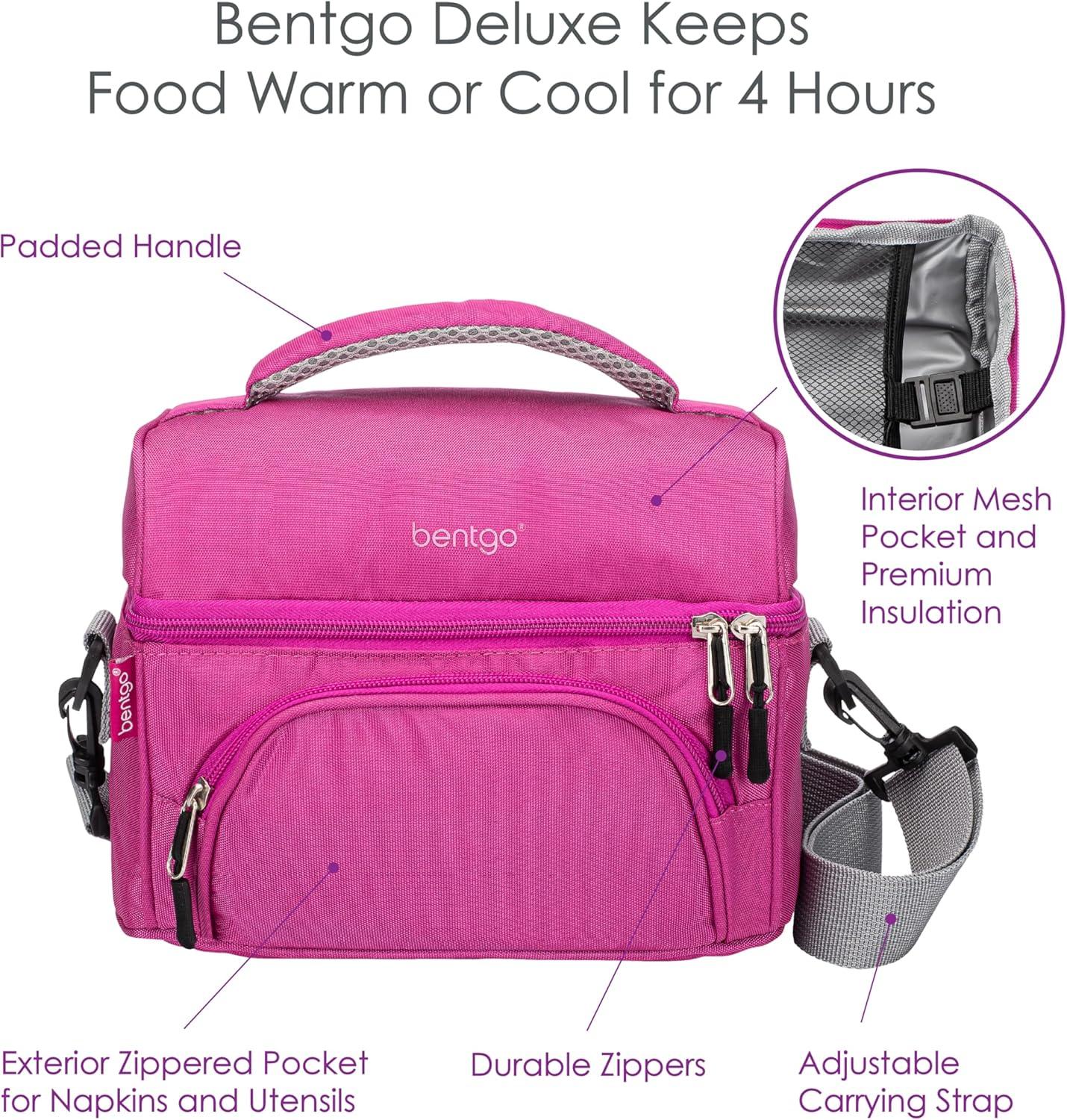 imageBentgo Deluxe Lunch Bag  Durable and Insulated Lunch Tote with Zippered Outer Pocket Internal Mesh Pocket Padded ampamp Adjustable Straps ampamp 2Way Zippers  Fits Most Lunch Boxes Carbon BlackPurple