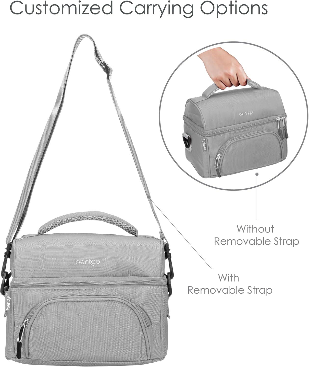 imageBentgo Deluxe Lunch Bag  Durable and Insulated Lunch Tote with Zippered Outer Pocket Internal Mesh Pocket Padded ampamp Adjustable Straps ampamp 2Way Zippers  Fits Most Lunch Boxes Carbon BlackGray