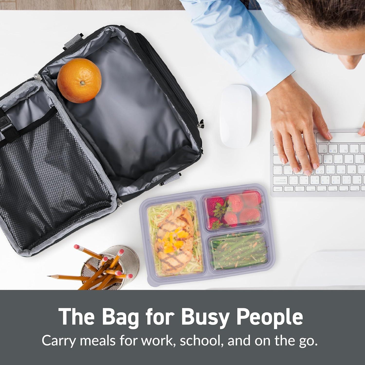 imageBentgo Deluxe Lunch Bag  Durable and Insulated Lunch Tote with Zippered Outer Pocket Internal Mesh Pocket Padded ampamp Adjustable Straps ampamp 2Way Zippers  Fits Most Lunch Boxes Carbon BlackCarbon Black