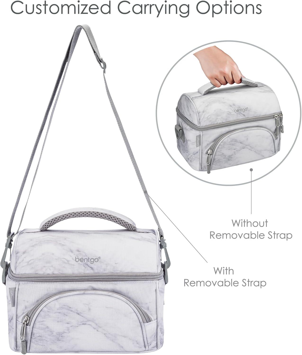 imageBentgo Deluxe Lunch Bag  Durable and Insulated Lunch Tote with Zippered Outer Pocket Internal Mesh Pocket Padded ampamp Adjustable Straps ampamp 2Way Zippers  Fits Most Lunch Boxes Carbon BlackWhite Marble